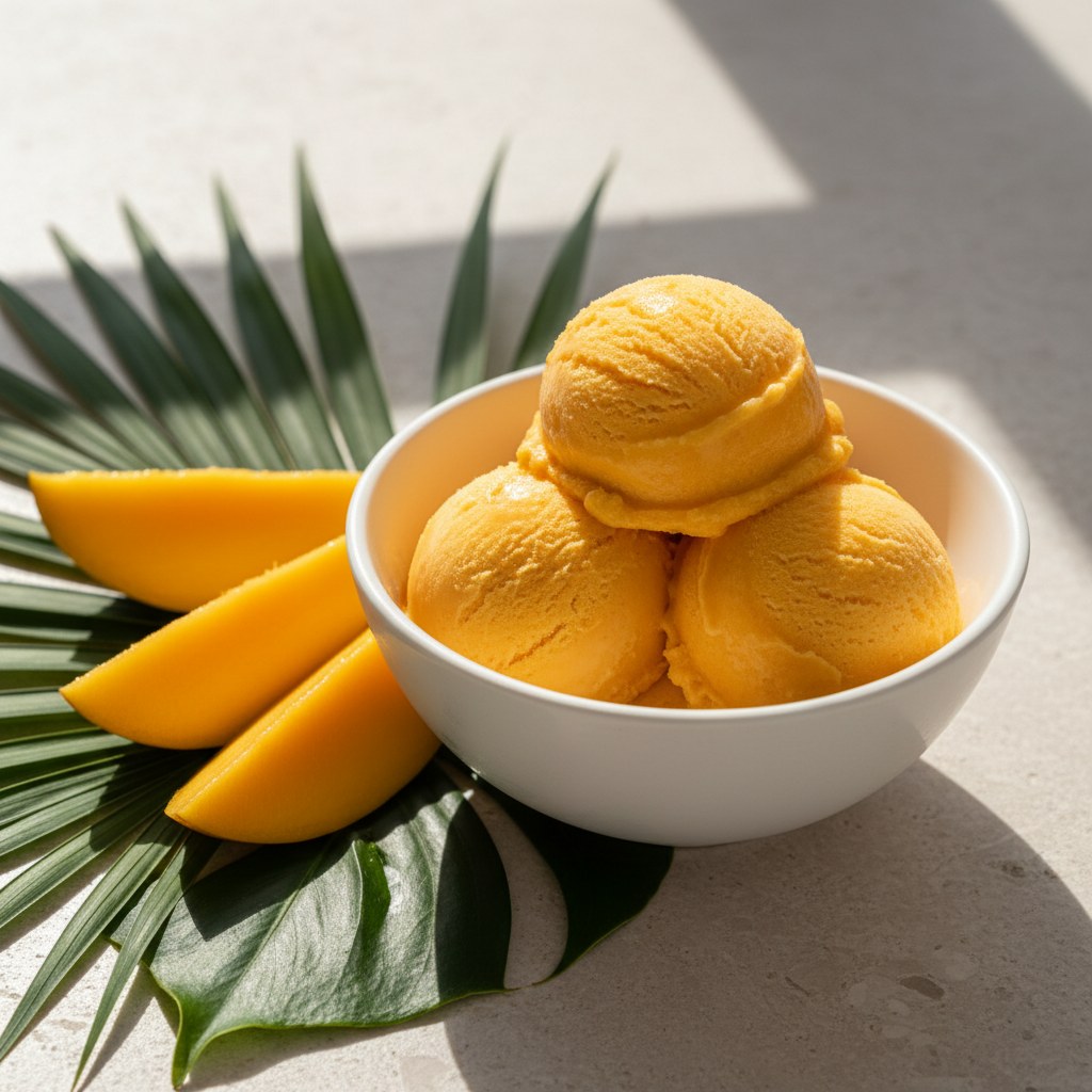 Sarı mango sorbesi kasesi